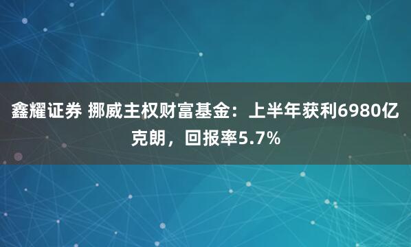 鑫耀证券 挪威主权财富基金：上半年获利6980亿克朗，回报率5.7%